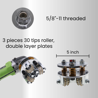 Bush Hammer Disc for Coating Removal Stone Texturing, 3 Pieces 30 Tips Roller (5/8"-11 Threaded)