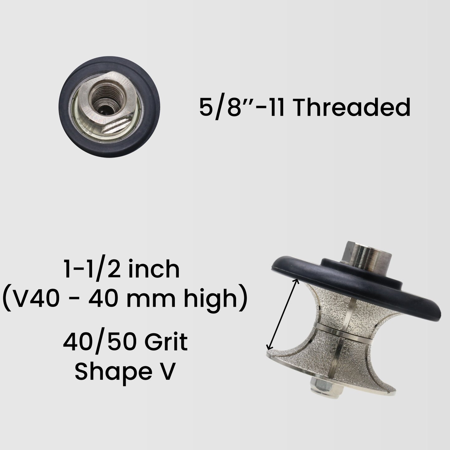 StoneDT Full Bullnose Diamond Profile Wheel, Hand Profiler Router Bit Wheel for Granite Marble Concrete, 40/50 Grit, Shape V, 5/8鋳-11 Thread