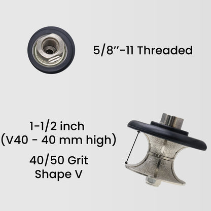 StoneDT Full Bullnose Diamond Profile Wheel, Hand Profiler Router Bit Wheel for Granite Marble Concrete, 40/50 Grit, Shape V, 5/8鋳-11 Thread