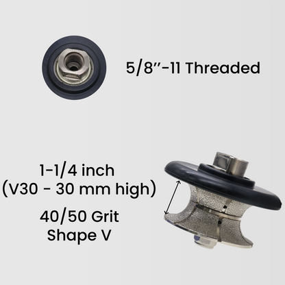 StoneDT Full Bullnose Diamond Profile Wheel, Hand Profiler Router Bit Wheel for Granite Marble Concrete, 40/50 Grit, Shape V, 5/8鋳-11 Thread