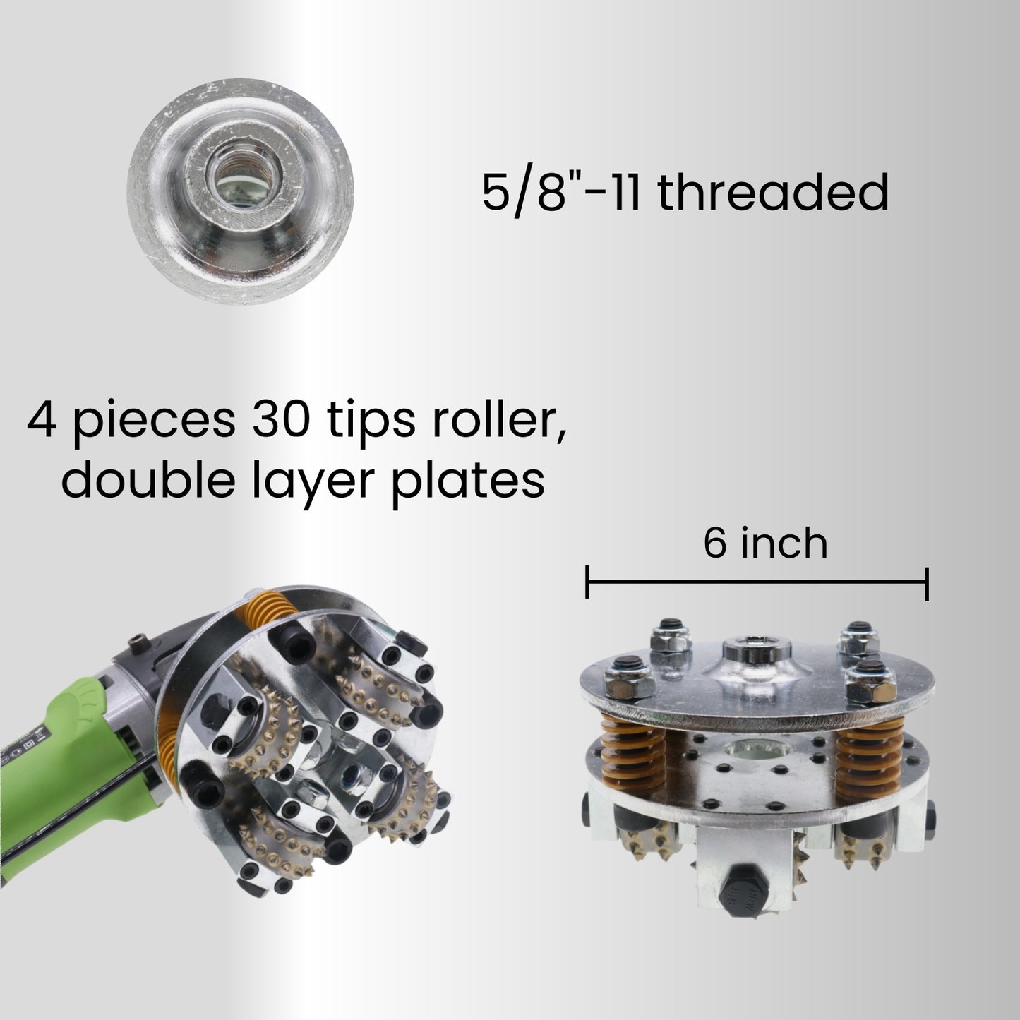 Bush Hammer Disc for Coating Removal Stone Texturing, 3 Pieces 30 Tips Roller (5/8"-11 Threaded)
