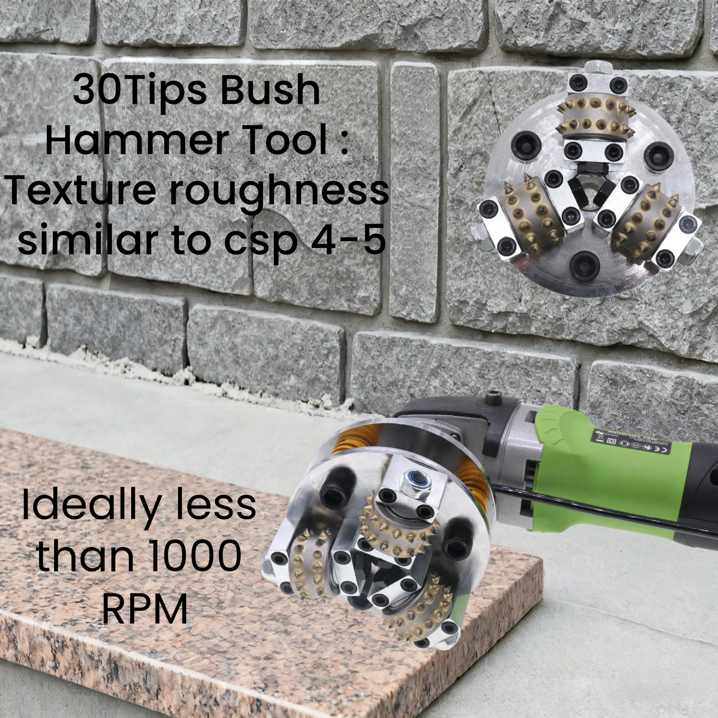 Bush Hammer Disc for Coating Removal Stone Texturing, 3 Pieces 30 Tips Roller (5/8"-11 Threaded)